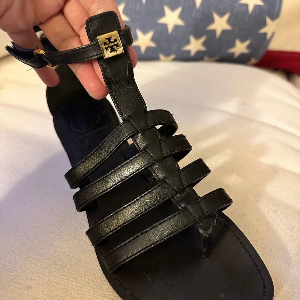 Tory Burch Black Sandals with Gold Accents